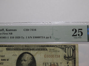 $10 1929 Goff Kansas KS National Currency Bank Note Bill Ch. #7416 VF25 PMG