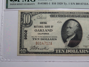 $10 1929 Oakland California National Currency Bank Note Bill Ch. #9502 VF30EPQ