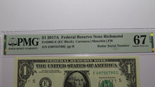 Load image into Gallery viewer, $1 2017 Radar Serial Number Federal Reserve Currency Bank Note Bill PMG UNC67EPQ