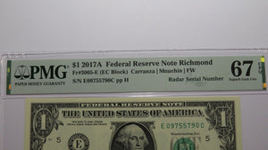$1 2017 Radar Serial Number Federal Reserve Currency Bank Note Bill PMG UNC67EPQ
