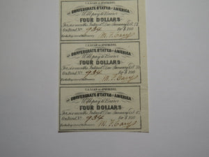 $4 1861 Confederate Bond Coupon Certificate Uncut Sheet Currency Bank Note Bill
