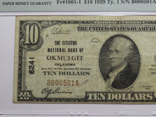 Load image into Gallery viewer, $10 1929 Okmulgee Oklahoma OK National Currency Bank Note Bill Ch #6241 VF20 PMG