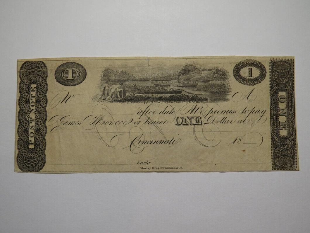 $1 18__ Cincinnati Ohio OH Obsolete Currency Bank Note Bill Remainder AU