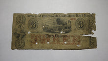 Load image into Gallery viewer, $3 1870's Charleston South Carolina SC Obsolete Currency Bank Note! Rail Road 