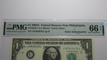 Load image into Gallery viewer, $1 2003 Radar Serial Number Federal Reserve Currency Bank Note Bill PMG UNC66EPQ