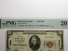 Load image into Gallery viewer, $20 1929 Barnard Kansas KS National Currency Bank Note Bill Ch #8396 VF20 PMG
