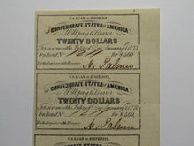 Load image into Gallery viewer, $20 1861 Confederate Bond Coupon Certificate Uncut Sheet Currency Bank Note Bill