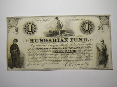 $1 1852 New York NY Obsolete Currency Bank Note Bill! Hungarian Fund CU+++