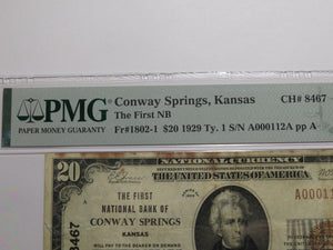 $20 1929 Conway Springs Kansas National Currency Bank Note Bill #8467 VF25 PMG