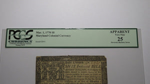 1770 $8 Annapolis Maryland MD Colonial Currency Bank Note Bill VF25 PCGS Eight 