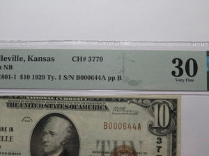 $10 1929 Belleville Kansas National Currency Bank Note Bill Charter #3779 VF30