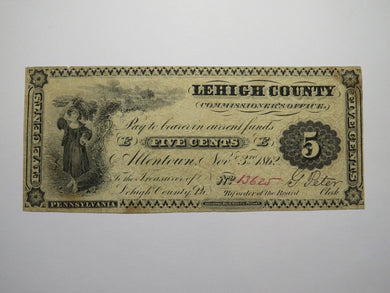 $.05 1862 Allentown Pennsylvania Obsolete Currency Bank Note Bill Lehigh County