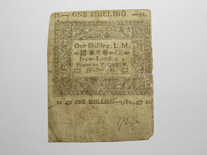 1780 One Shilling Hartford Connecticut CT Colonial Currency Note Bill 1s RARE