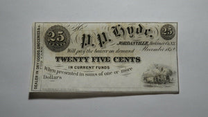 $.25 1852 Jordanville New York NY Obsolete Currency Bank Note Bill P.P. Hyde CU+