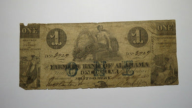 $1 1862 Montgomery Alabama AL Obsolete Currency Bank Note Bill! Farmers Bank!