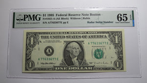 $1 1995 Radar Serial Number Federal Reserve Currency Bank Note Bill PMG UNC65EPQ