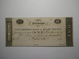 $1 181_ Hulme Ville Pennsylvania Obsolete Currency Bank Note Bucks County UNC++