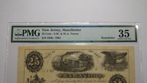 $.25 1864 Manchester New Jersey Obsolete Currency Bank Note Fractional Bill VF35