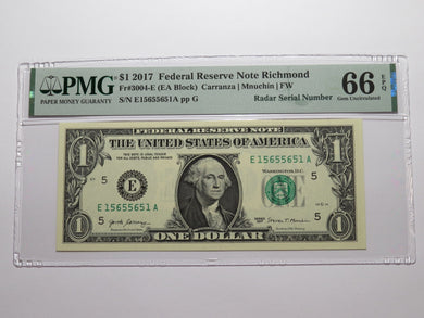 $1 2017 Radar Serial Number Federal Reserve Currency Bank Note Bill PMG UNC66EPQ
