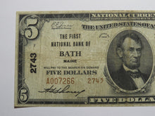 Load image into Gallery viewer, $5 1929 Bath Maine ME National Currency Bank Note Bill Charter #2743 FINE+