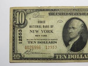 $10 1929 New York City NY National Currency Bank Note Bill #12553 Grace National