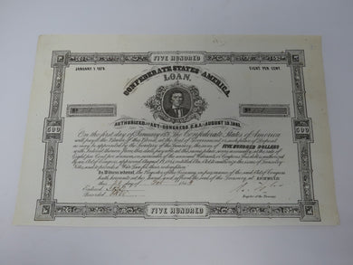 $500 1863 Confederate Bond Certificate Currency Bank Note UNC 14