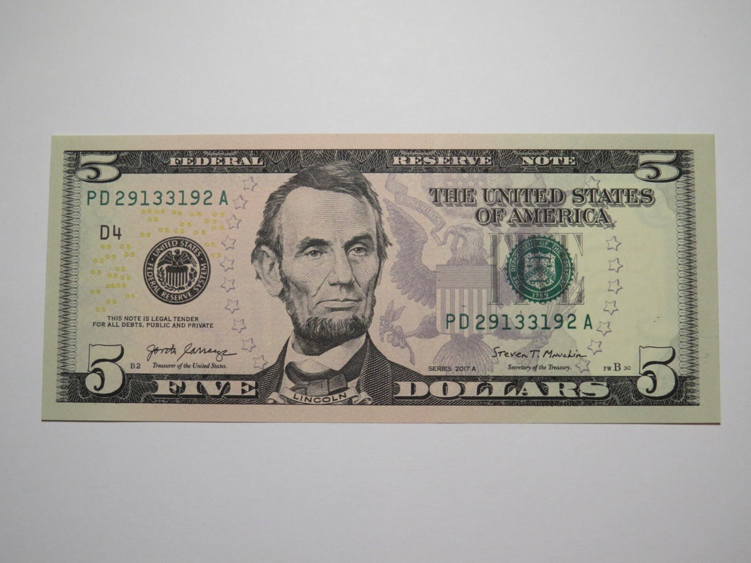 $5 2017 Radar Serial Number Federal Reserve Currency Bank Note Bill #29133192