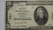 Load image into Gallery viewer, $20 1929 Linton Indiana IN National Currency Bank Note Bill Ch. #7411 VF+!