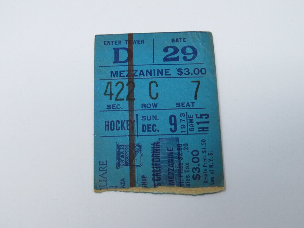 December 9, 1973 New York Rangers Vs. California Golden Seals Hockey Ticket Stub