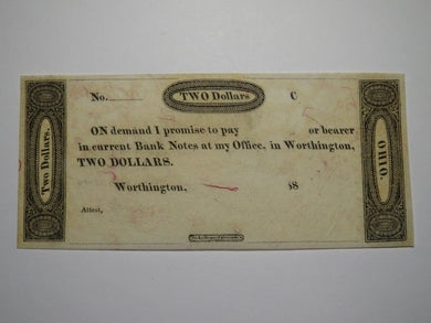$1 18__ Worthington Ohio OH Obsolete Currency Bank Note Erza Griswold UNC++