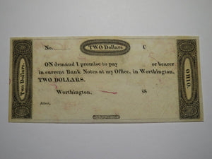 $1 18__ Worthington Ohio OH Obsolete Currency Bank Note Erza Griswold UNC++
