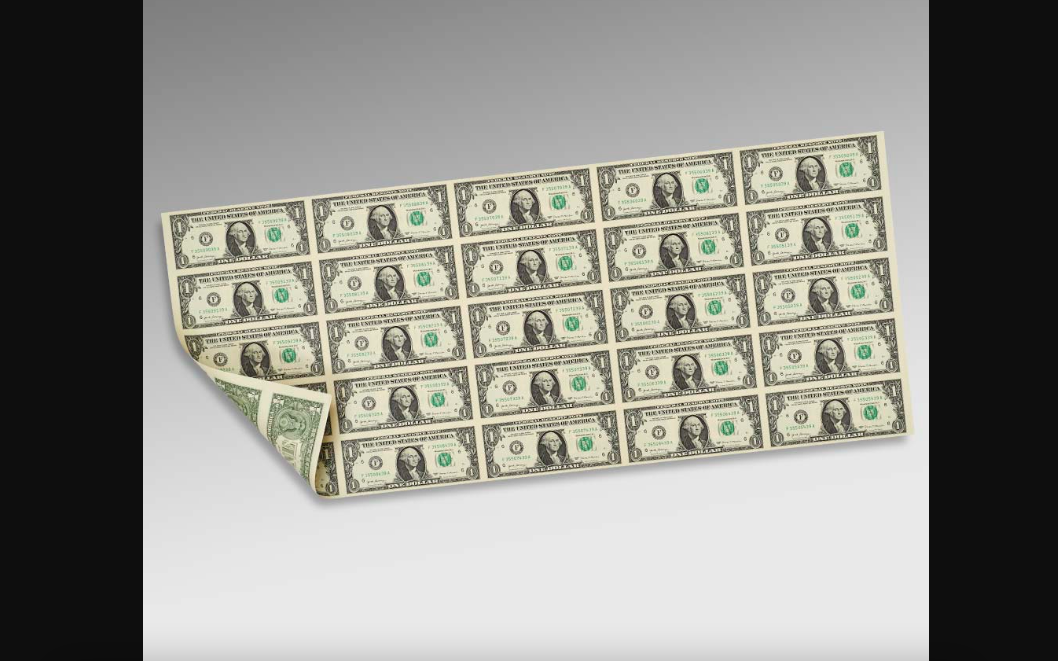 $1 2017 Uncut New York BEP Uncirculated Currency Sheet 25 Federal Reserve Notes