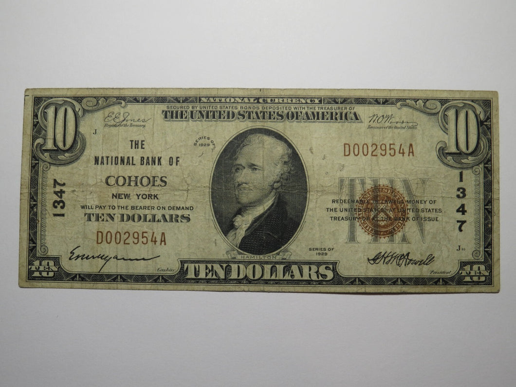 $10 1929 Cohoes New York NY National Currency Bank Note Bill Ch. #1347 FINE