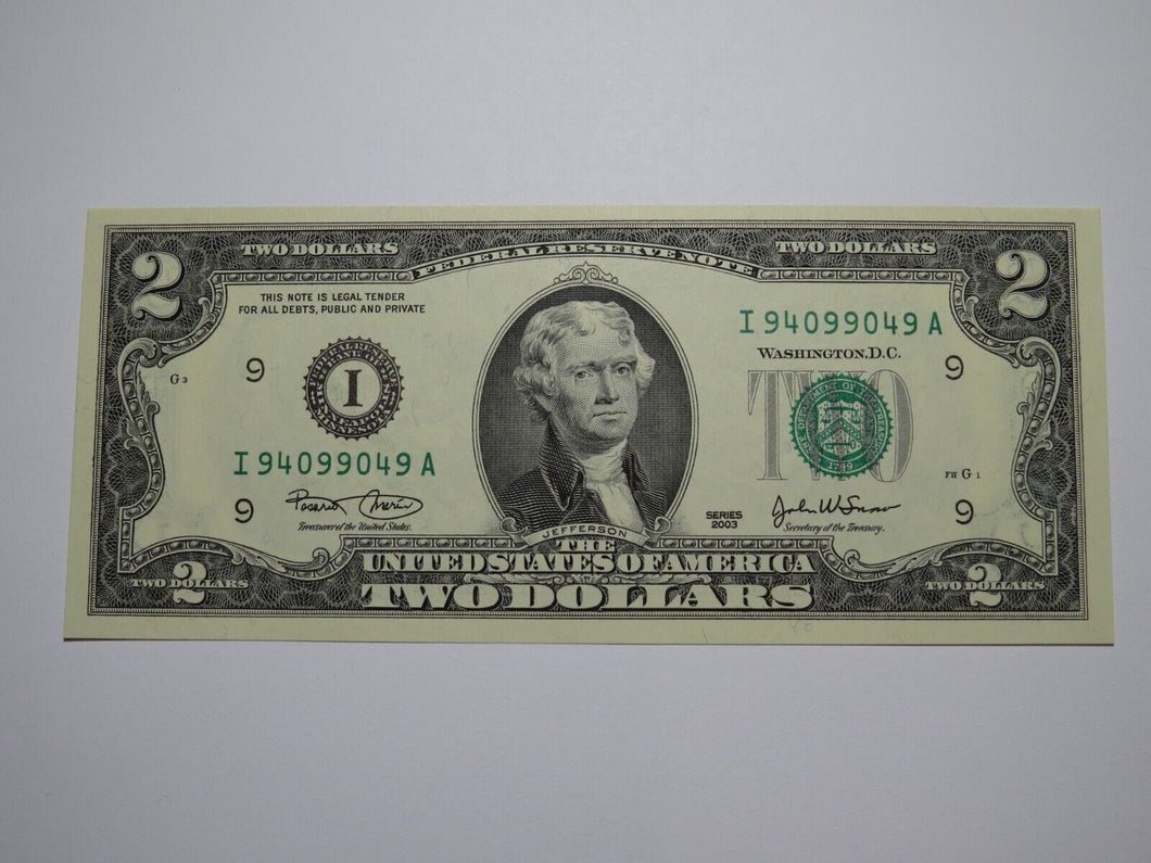 $2 2003 Repeater Serial Number Federal Reserve Currency Bank Note Bill #94099409