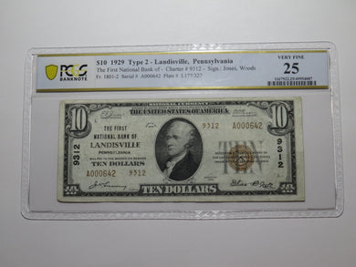 $10 1929 Landisville Pennsylvania PA National Currency Bank Note Bill #5550 VF25
