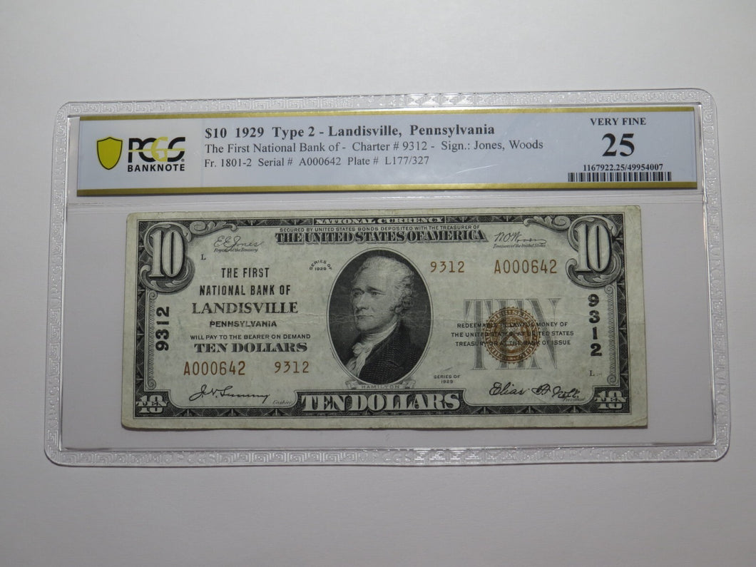 $10 1929 Landisville Pennsylvania PA National Currency Bank Note Bill #5550 VF25