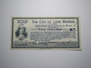 $5 1934 Long Branch New Jersey NJ Obsolete Currency Bank Note Scrip City of LB!