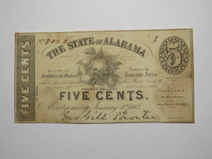$.05 1863 Montgomery Alabama AL Obsolete Currency Bank Note Bill XF+ Condition