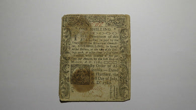 1780 One Shilling Hartford Connecticut CT Colonial Currency Note Bill RARE ISSUE