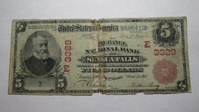 $5 1902 Seneca Falls New York NY Red Seal National Currency Bank Note Bill #3329
