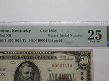 Load image into Gallery viewer, $50 1929 Owenton Kentucky National Currency Bank Note Bill #2868 Binary Serial #