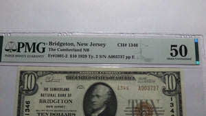 $10 1929 Bridgeton New Jersey NJ National Currency Bank Note Bill #1346 AU50 PMG
