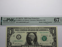 Load image into Gallery viewer, $1 2017 Radar Serial Number Federal Reserve Currency Bank Note Bill PMG UNC67EPQ