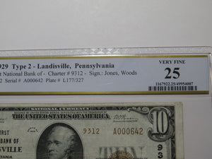 $10 1929 Landisville Pennsylvania PA National Currency Bank Note Bill #5550 VF25