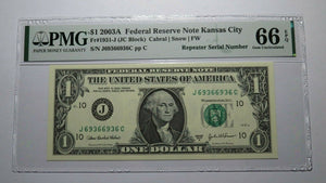 $1 2003 Repeater Serial Number Federal Reserve Currency Bank Note Bill PMG UNC66