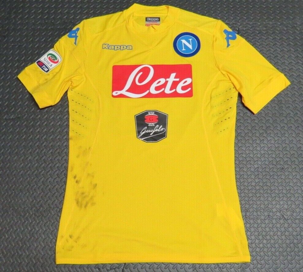 2015-16 Pepe Reina Napoli Match Used Worn Serie A Soccer Shirt! Game Jersey