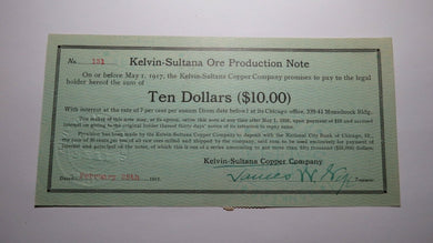 $10 1915 Kelvin-Sultana Copper Company Ore Production Obsolete Currency Note