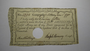 1790 10s Connecticut Pay Table Office Colonial Currency Note Bill! Ralph Pomeroy