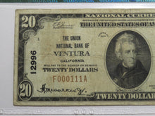 Load image into Gallery viewer, $20 1929 Ventura California National Currency Bank Note Bill 12996 Binary Serial