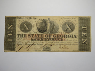 $10 1862 Milledgeville Georgia Obsolete Currency Bank Note Bill State of GA VF